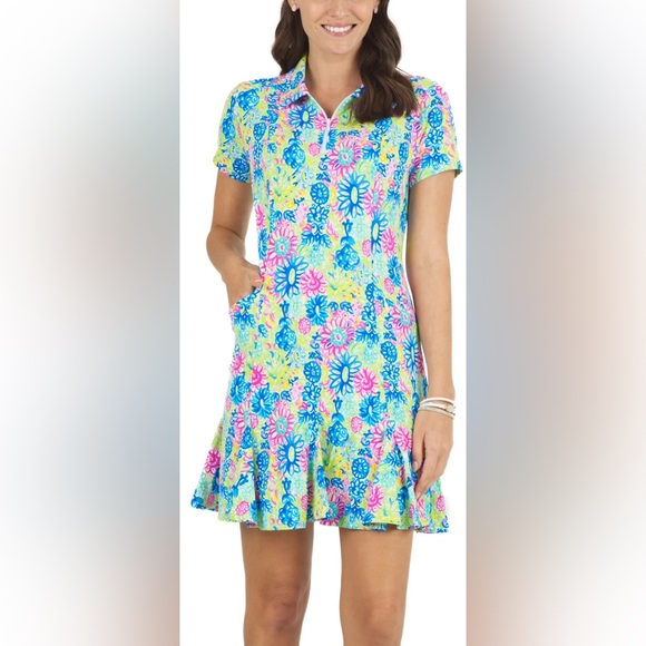 Ibkul LILLI Print Godet Dress Hot Pink/Multi Beach/Pool/Tennis/Golf Dress, S - Picture 12 of 12